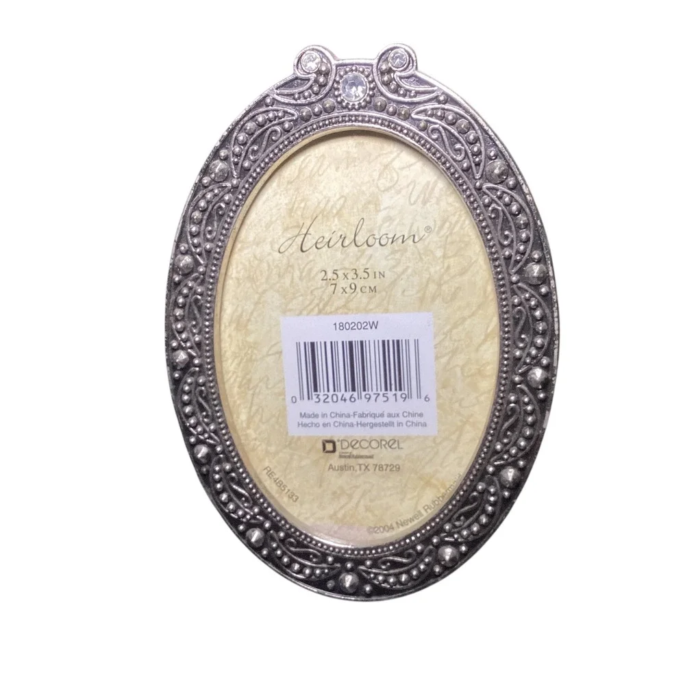 Decorel Heirloom Oval Photo Frame Silver Tone Ornate Beaded Gem Accent 2.5x3.5